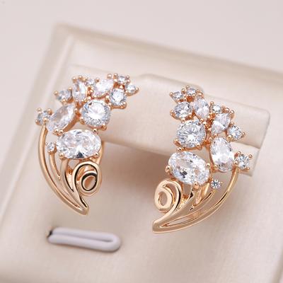 Modeschmuck Natürliche Zirkon Ohrringe Damen Roségoldfarben Bankett Symmetrie Blumenohrringe Statement Schmuck Kristall Geschenk