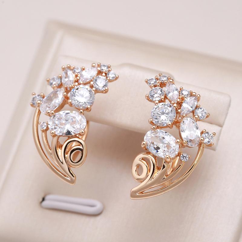 Fashion Natural Zircon Earrings Women  Rose Gold Color Banquet Symmetry Flower Earrings Statement Jewelry Crystal Gift