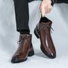 Fashion Fashionable Men's Comfortable Lace Up Polished High Top Leather Shoes Autumn Men's Pointed Business Breathable New Knight Boots