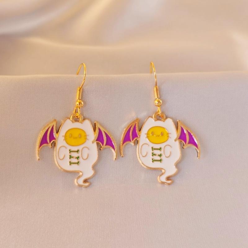 Halloween Asymmetrical Spider Web, Pumpkin, Bat, Imp Earrings, Female Creative Cartoon, Dark Animal Earrings