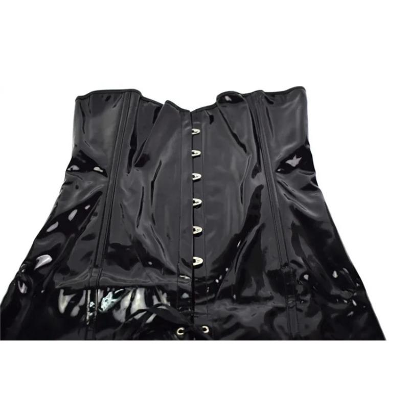 PVC Leather Corset Dress Sexy Women Gothic Punk Long Strapless Torso Bustier Body Slim Club Vinyl Latex Mini Dress