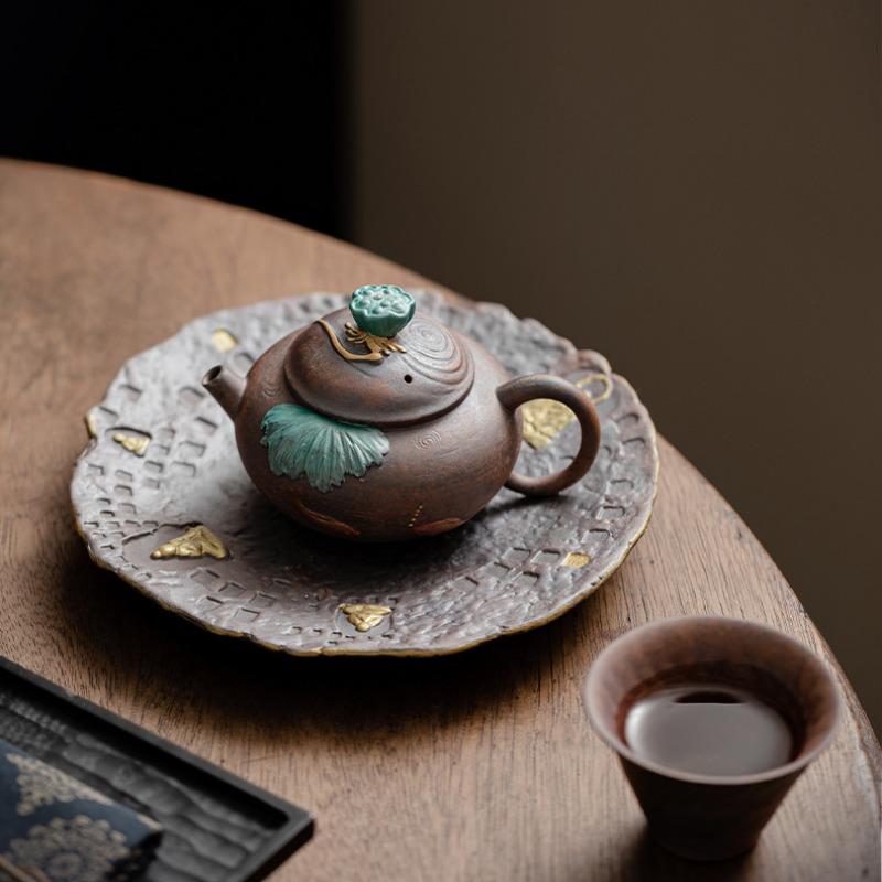 150ML Lotus Koi Fish Old Rock Mud Teapot Aesthetic Tea Infuser Pot Tea Maker Kettle With Filter Tea Services Supplies Craft Gift