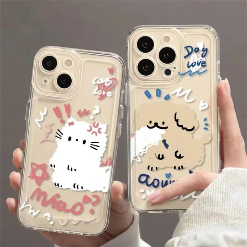 Cute Cartoon Cat Dog Couple Phone Case For iPhone 17 16 15 11 12 14 13 Pro Max Mini XS XR 7 Plus 17E Air Shockproof Cover Fundas