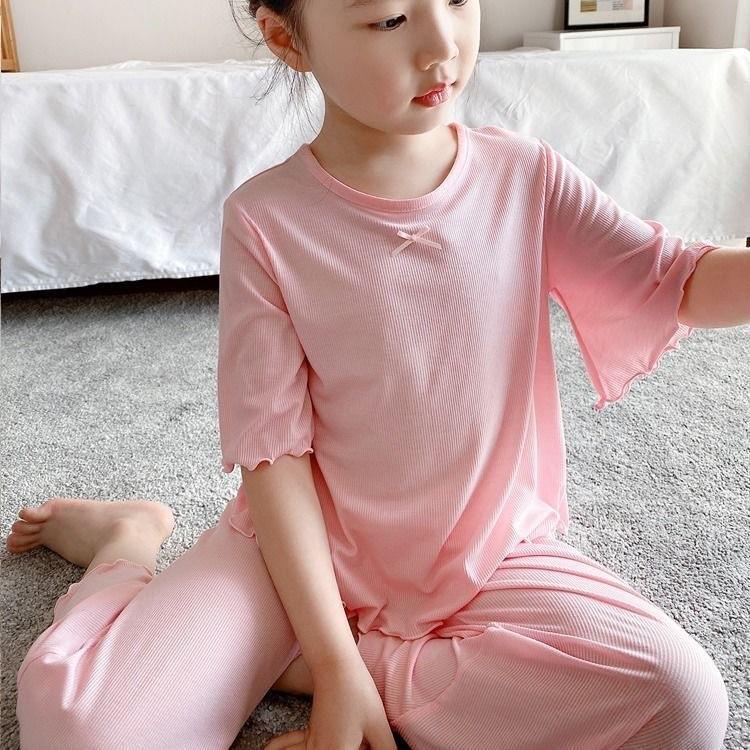 Summer Girls' Ice Silk Pajama Set: Thin Short-Sleeve Modal Loungewear for Kids, Perfect for Air-Conditioned Rooms