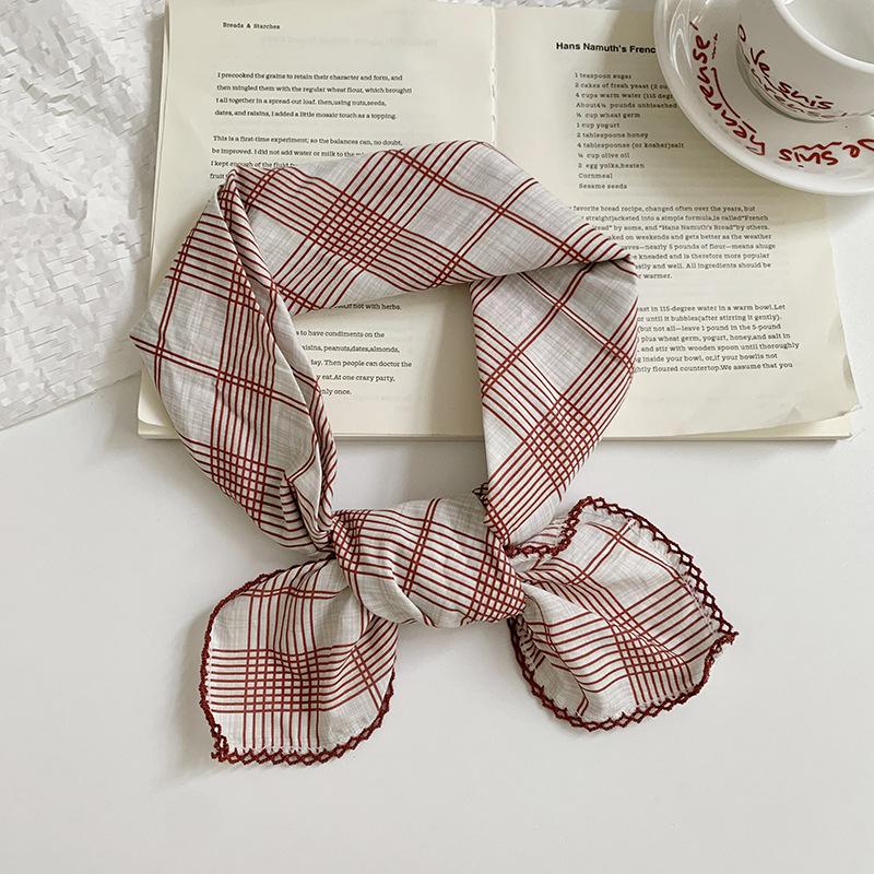 

Silk scarf square scarf high-end decorative fashion scarf retro plaid headscarf summer women s pastoral silk scarf