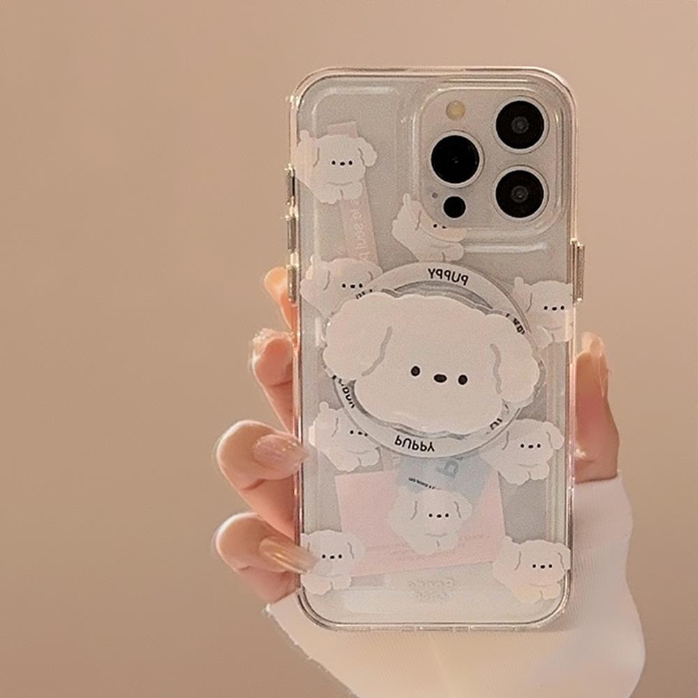 Magnetic Ins Cotton Dog Stand IPhone 15 Apple Phone Case 14Pro Max Acrylic 13 Suitable for 16 Hard