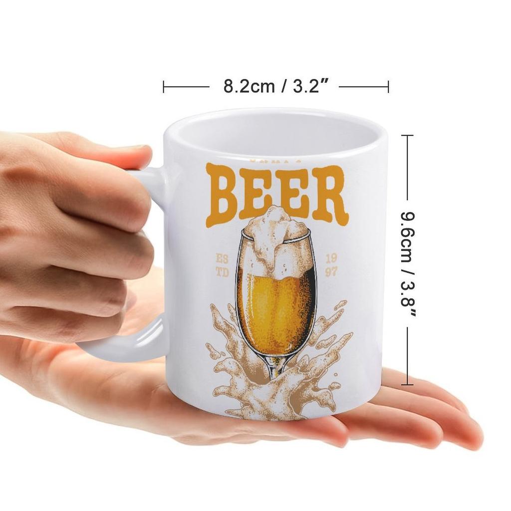 1pc 11oz Double-Sided Printed Mug for Beer Lovers, Smooth Ceramic Cup, Fun Daily Use Drinkware and Gift for Friends