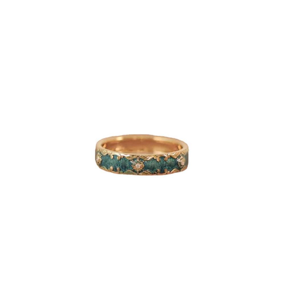 Exquisite High-End Green Enamel Fairy Ring with Niche Craft Design