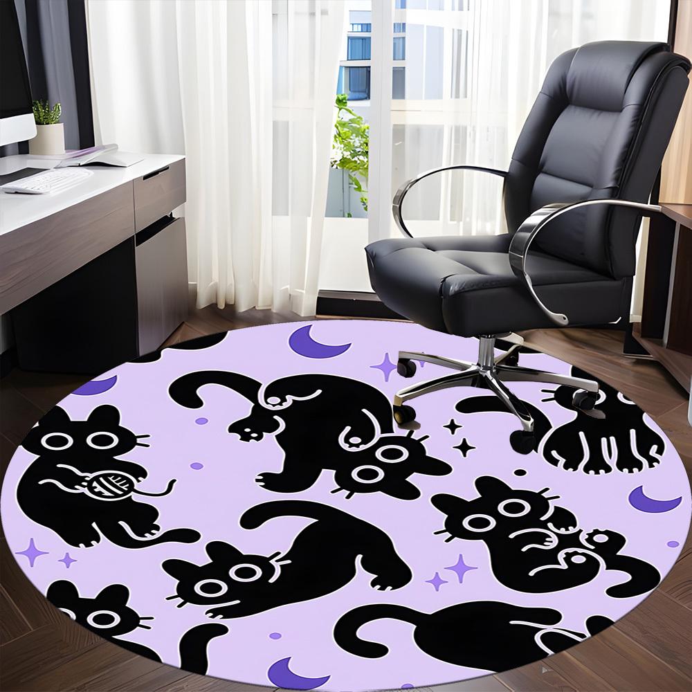 1pc Cat Moon Office Round Area Rug,  Mat Suitable For Office, Under Office Chairs Bedroom Living Room Home Decor, Room Deco
