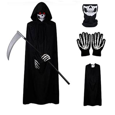 Dětský Halloweenský Strašidelný Kostým Kostým Smrtky Chlapecký Kostým se Svítícíma Červenýma Očima s Rukavicemi Maska