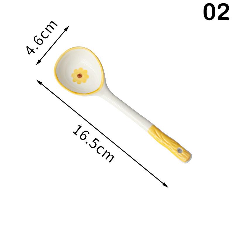 

Керамічна ложка для супу з квітами Kawaii. Симпатична корейська ложка для морозива, ручний розпис, кавовий десерт, ложка з довгою ручкою. Кухонні аксесуари.