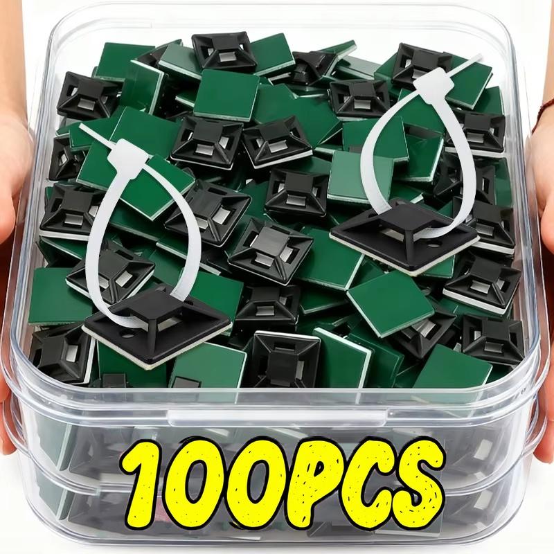 Cable Organizer 100Pcs Self Adhesive Nylon Removable Base Zip Tie Mounts For Outdoor Cable Organizer Cord Management Base Mount