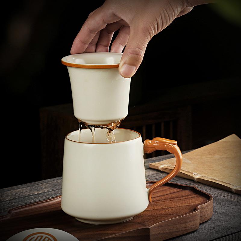 Ru Kiln Ceramic Tea Set Office Cup With Filter Tea Can Business Event Gifts High-End Gift Box