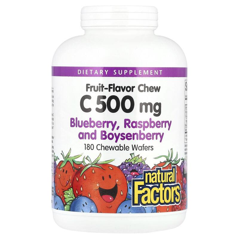 Fruit-Flavor Chew Vitamin C, Blueberry, Raspberry and Boysenberry, 500 Mg, 180 Chewable Wafers