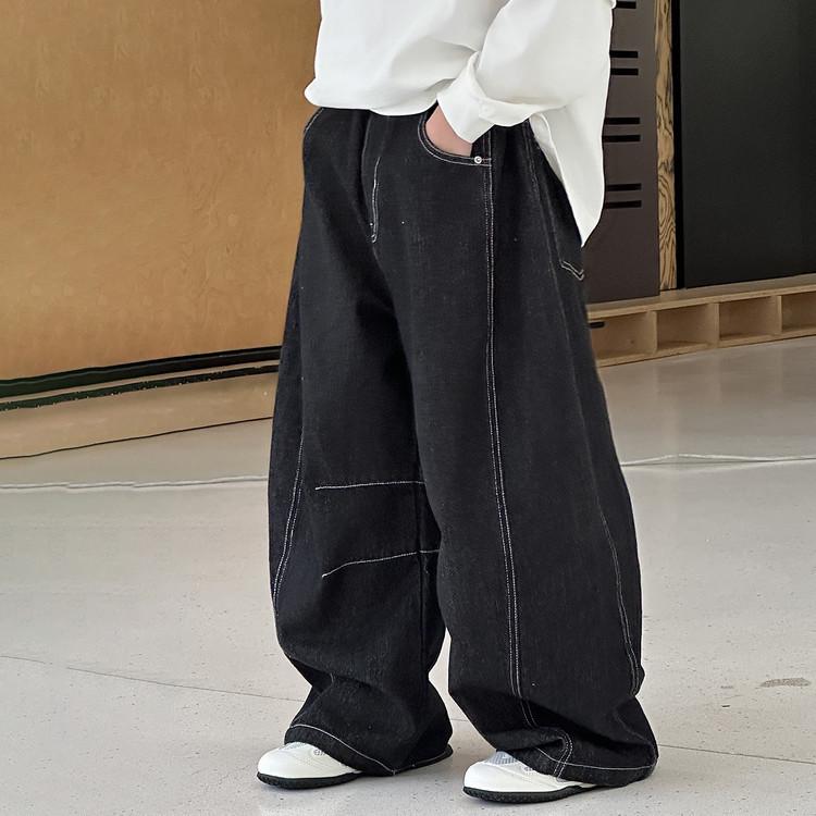 2025 Autumn Boys' American Trend Raw Denim Slimming Jeans - Loose, Straight Leg Pants