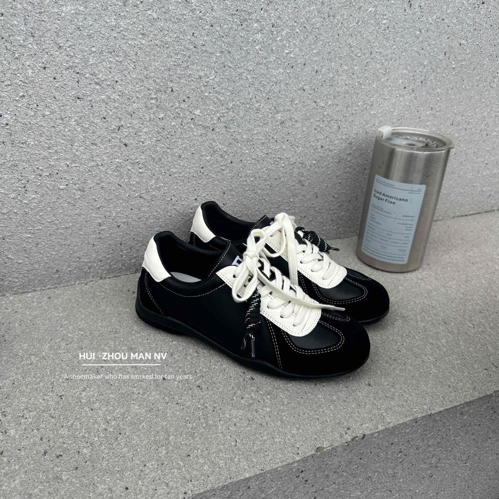 Leather Retro Inner Height Increase German Training Shoes Women's 2025 New Versatile Casual Sports Shoes Color Matching Forrest Gump Shoes Board Shoe