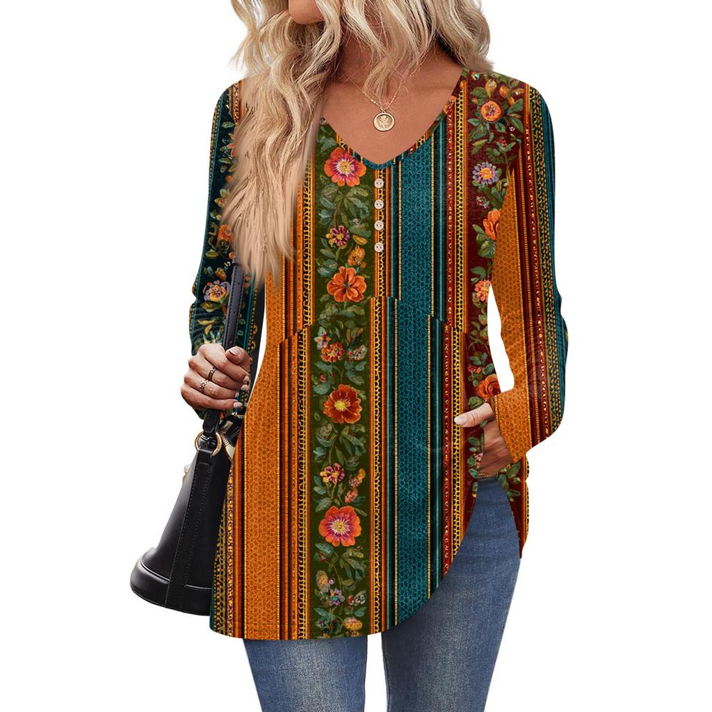 Camicia da donna casual a maniche lunghe a tinta unita da donna con scollo a V