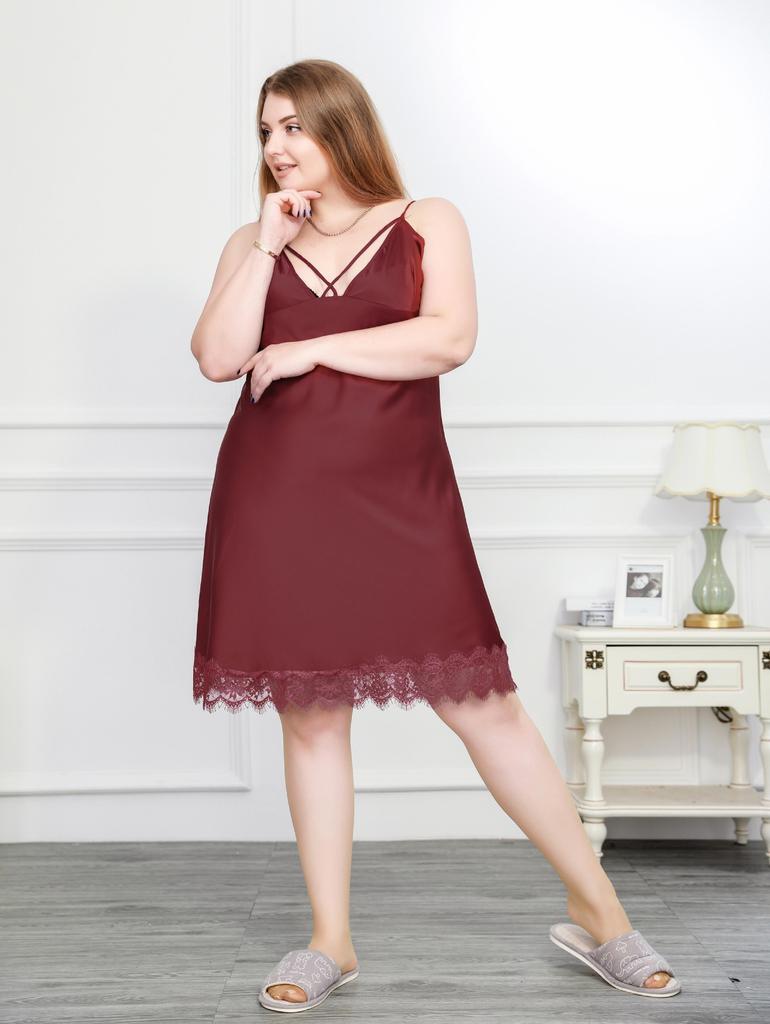 Plus Size Women V-Neck Backless Lingerie Dress Lace Hem Strap Casual Sleepwear Pajamas