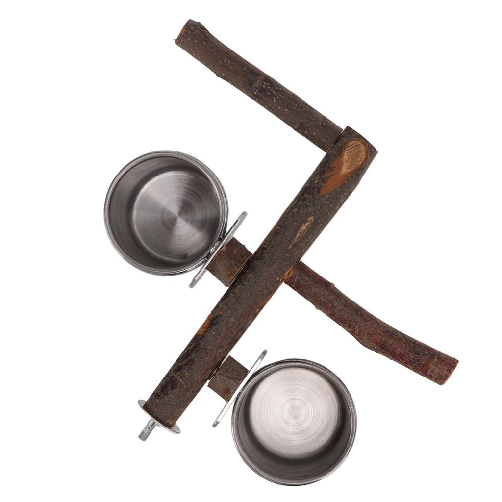 Drewniany stojak z miską ze stali nierdzewnej Zestaw podajnika dla ptaków Stojak na karmę