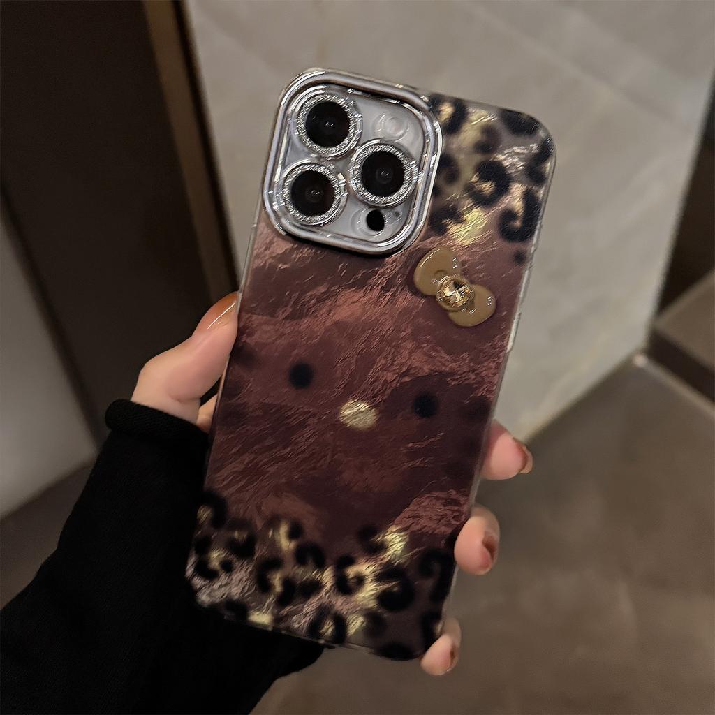 Brown Leopard Print Hot Girl Cat Apple 17 Mobile Phone Case IPhone 16 Suitable for 14pronax Hanging Chain 13 Three Dimensional Flash Powder