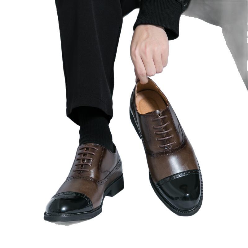 Leather Shoes Men's Derby British Style Groom Wedding Autumn Low Top Pointed Dress Business Men's Shoes