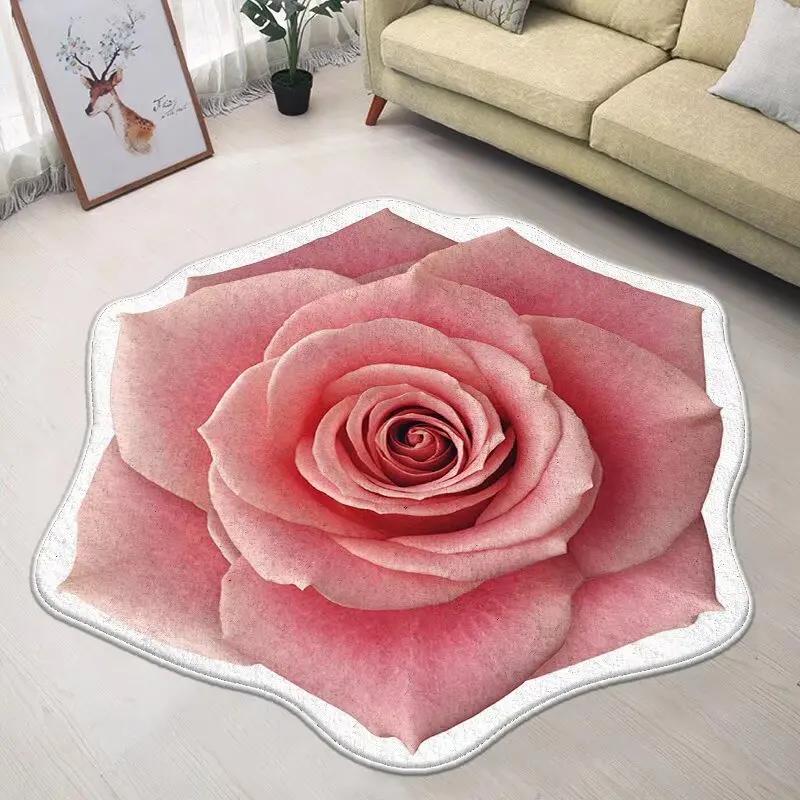 Nordische rutschfeste Matte Wohnzimmer Heimdekoration Blumenform Teppich Große Fläche Runder Flur Teppich Unregelmäßige Teppiche für Schlafzimmer
