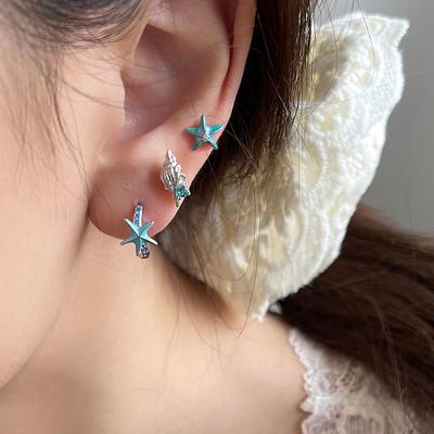 Blaues Öl tropfende Seestern-Muschel-Ohrstecker für Damen, klein, exquisit, einzigartig, Persönlichkeit, modisches Temperament, vielseitige Ohrringe