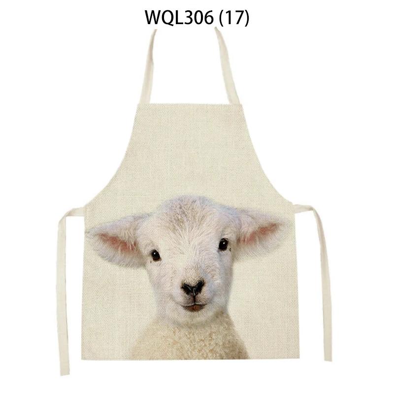Cartoon Rabbit Deer Bear Print Kitchen Apron Women Men Sleeveless Linen Cooking Apron Home Cleaning Pinafore Baking Accessories