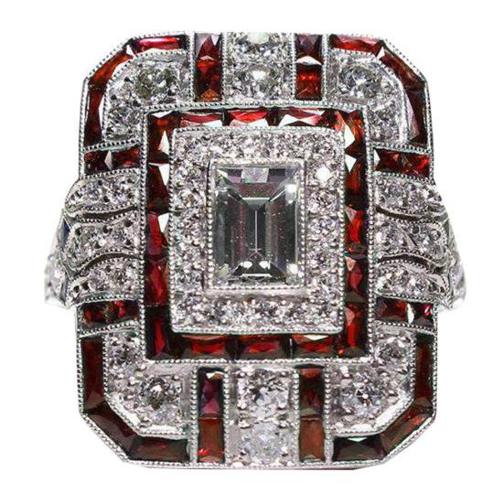 Wedding Engagement Women Retro Cubic Zirconia Inlaid Square Finger Ring Jewelry