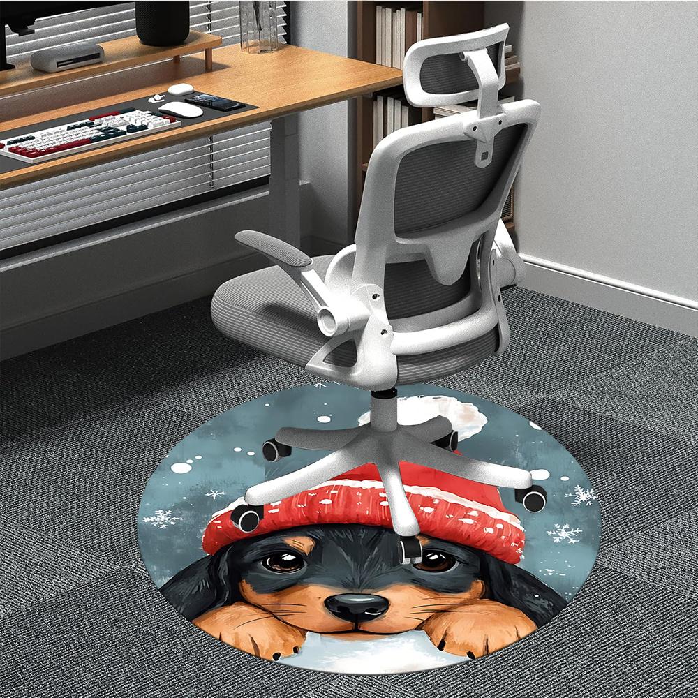 

1PC Winter Pup Office Round Area Rug, Indoor Mat Suitable ForOffice, Under Office Chairs Bedroom Living Room Home Decor, Room Deco g076 80cm by 80cm