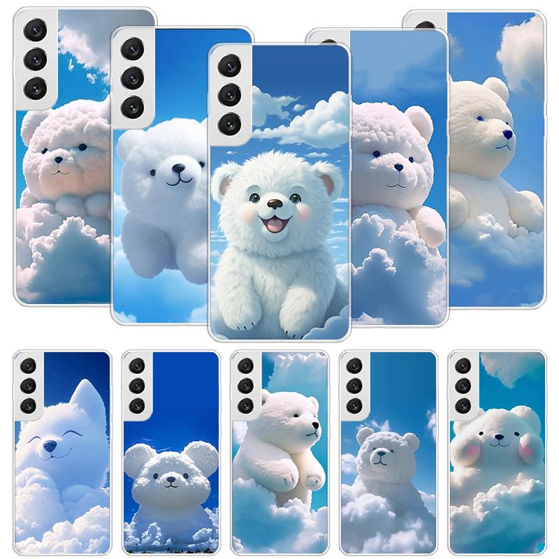 Sunny Clouds Teddy Bear Phone Case For Samsung Galaxy S26 Ultra S23 S24 S25 Edge S20 FE S21 S22 Plus Soft Print Shell Cover Fund