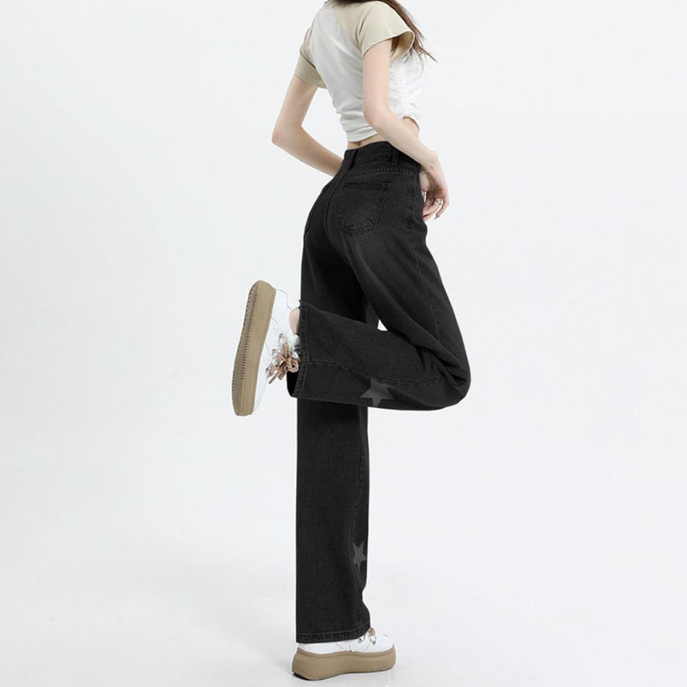 Niche design sense star jeans women's high waist loose retro thin small mopping wide leg trousers