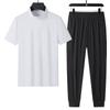 Half-zip Ice Silk Short-sleeved Suit Men's POLO Shirt Suit Men's Trousers Suit Casual Sportswear Two-piece Set