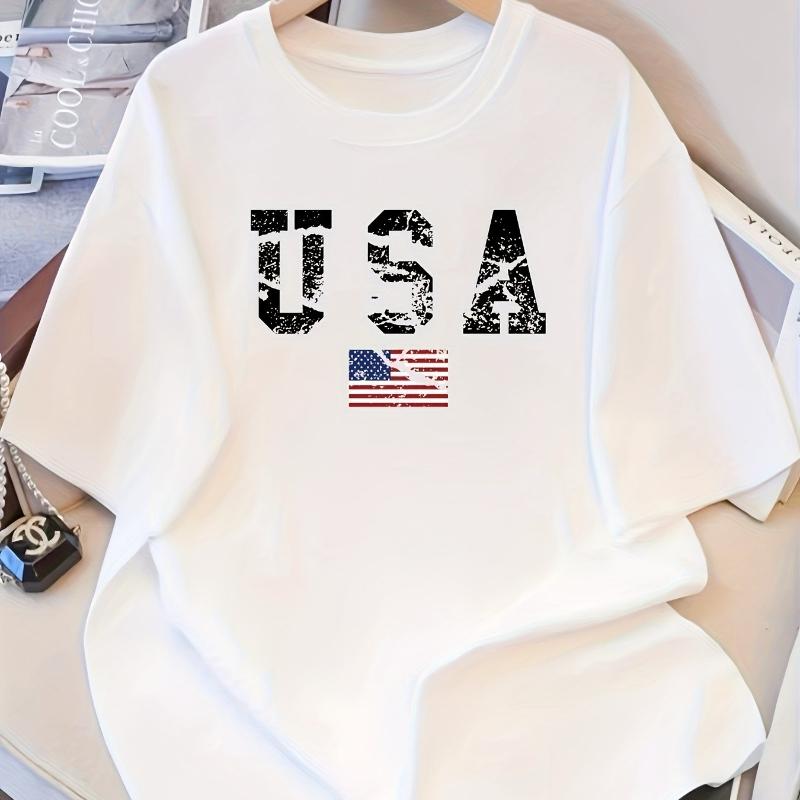 

Потертая футболка США, Мягкая, дышащая и устойчивая к выцветанию, Классический крой для повседневной носки XXL белый