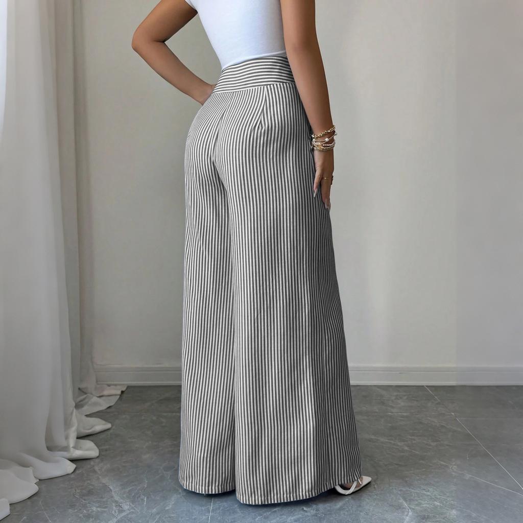 Flowy Pants for Women Casual High Waisted Wide Leg Palazzo Pants Long Trousers with Buttons and Pockets Plus Size