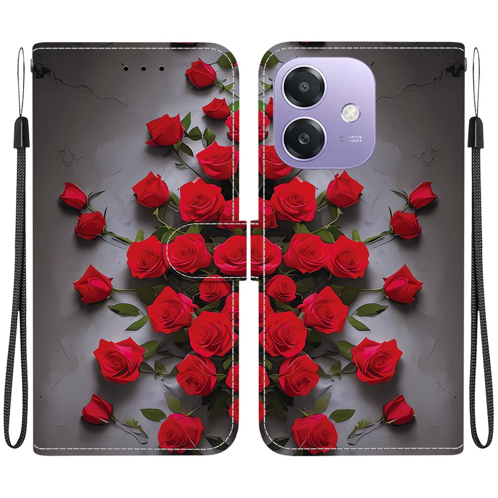 Handmade PU Leather Flip Case for Oppo A3x/Oppo A3x 4G/Oppo A20/Oppo A5i Anti-Slip Shockproof Cover with Wrist Strap & Heart/Rose Cat Designs