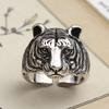 Retro Tiger Head Ring For Men Silver Color Punk Gothic Rock Hiphop Adjustable Open Ring Biker Accessories Designer  Gift