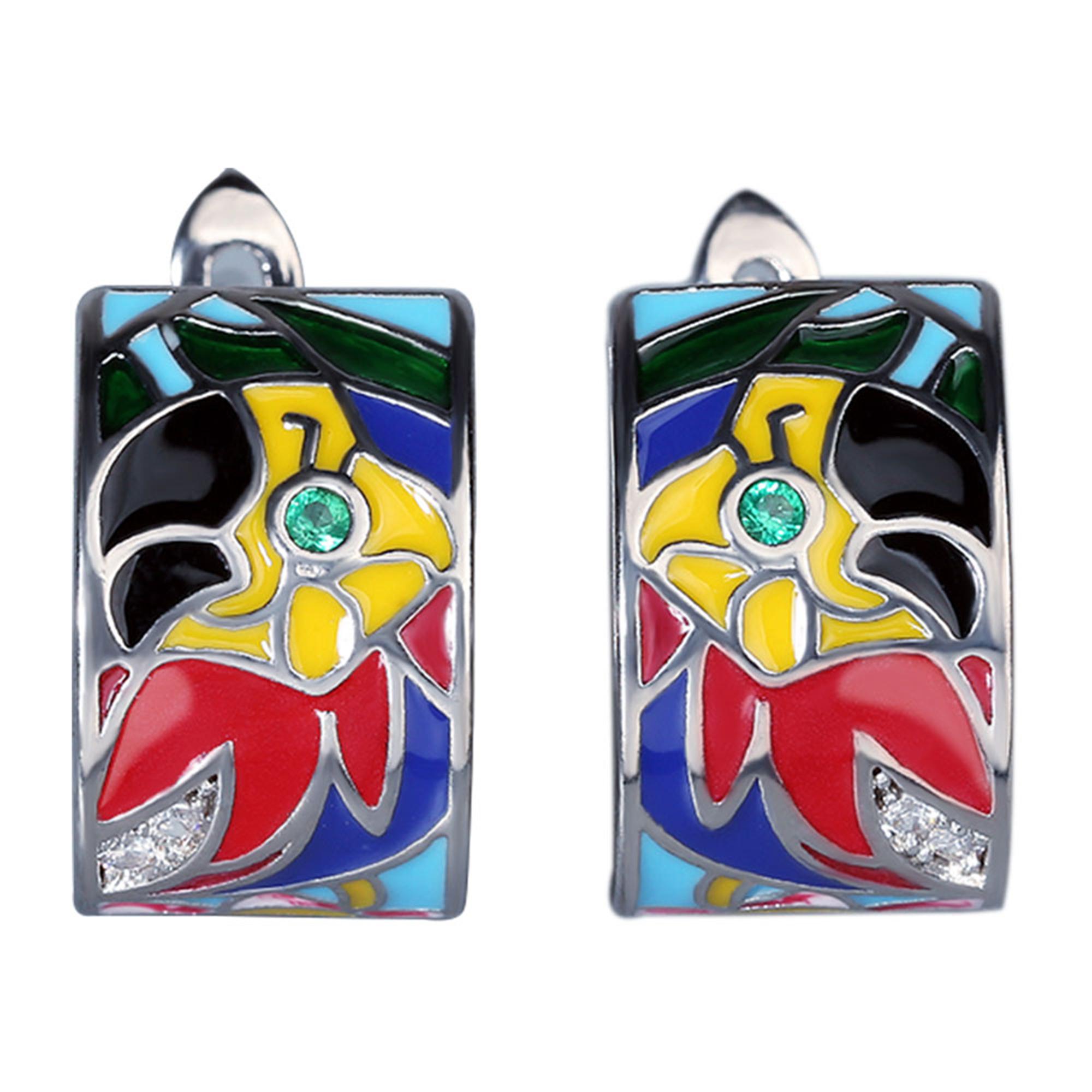 

Креативные женские серебряные серьги, красочные циркониевые эмалированные серьги ручной работы с попугаем, красочные уникальные серьги, модные украшения, свадебные серьги разноцветный