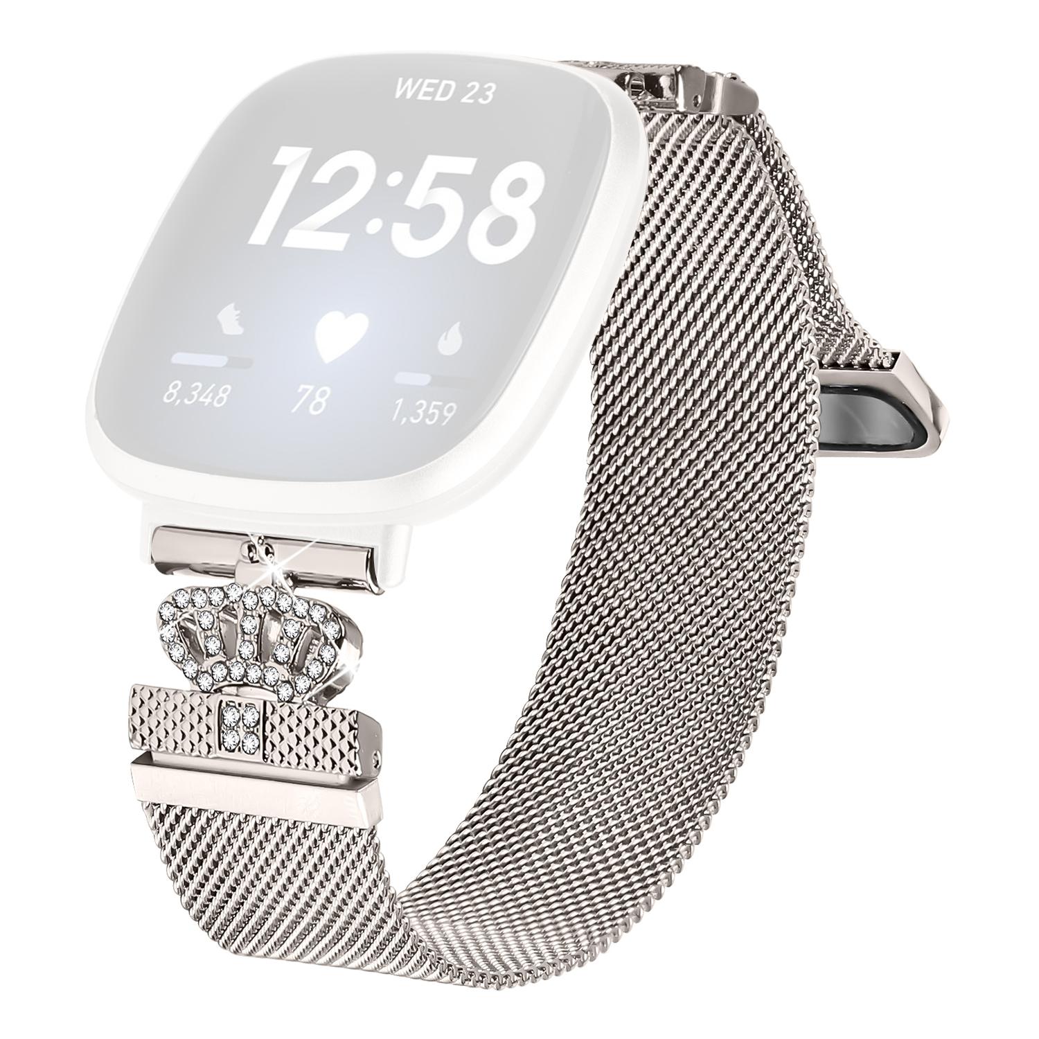 

Миланский браслет для Fitbit Versa 3/Fitbit Sense с магнитной застежкой-короной, ремешок из нержавеющей стали Starlight