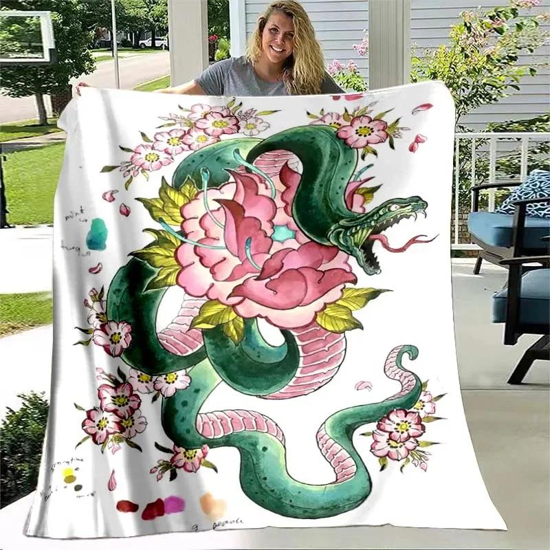 White Snake Flower Wild Animal Blanket Lightweight Comfortable Soft Warm Blanket for Bed Sofa Blanket Couch King Queen Full Size