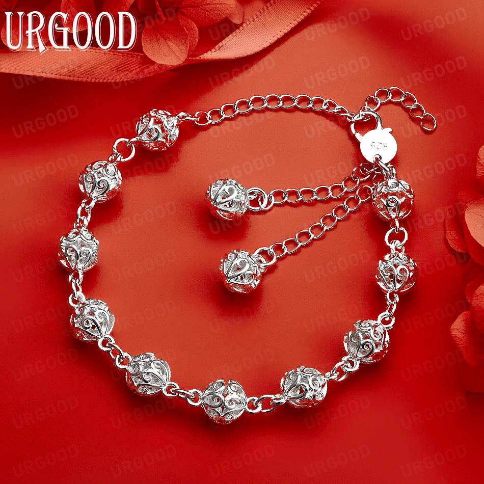 925 Sterling Silver Charm Beaded Bracelet Fashion Gift Jewelry 20CM