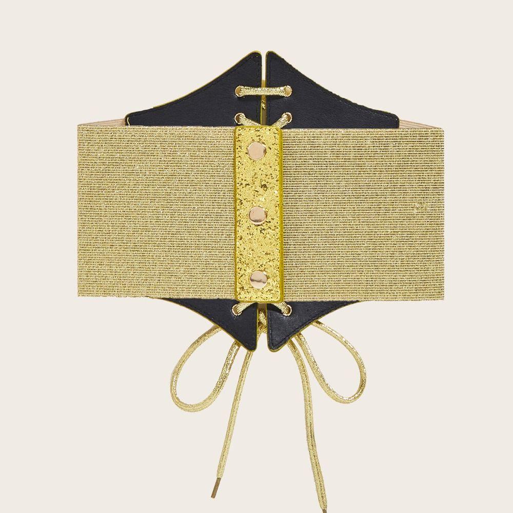 Elastic Gold Cummerbunds Shinny Blingbling Corset Belt Personality Leopard Print Waistband  Women