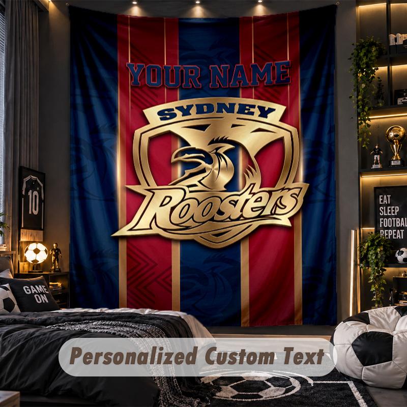TapestrySydney Roosters Custom Name Text Personalized Wall Hanging Tapestry Home Wall Decor