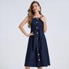 Denim Dress Women Sexy Midi Dresses Strapless Sleeveless Waist Cinch Single Breasted A Line Vintage 2026 Summer Dress