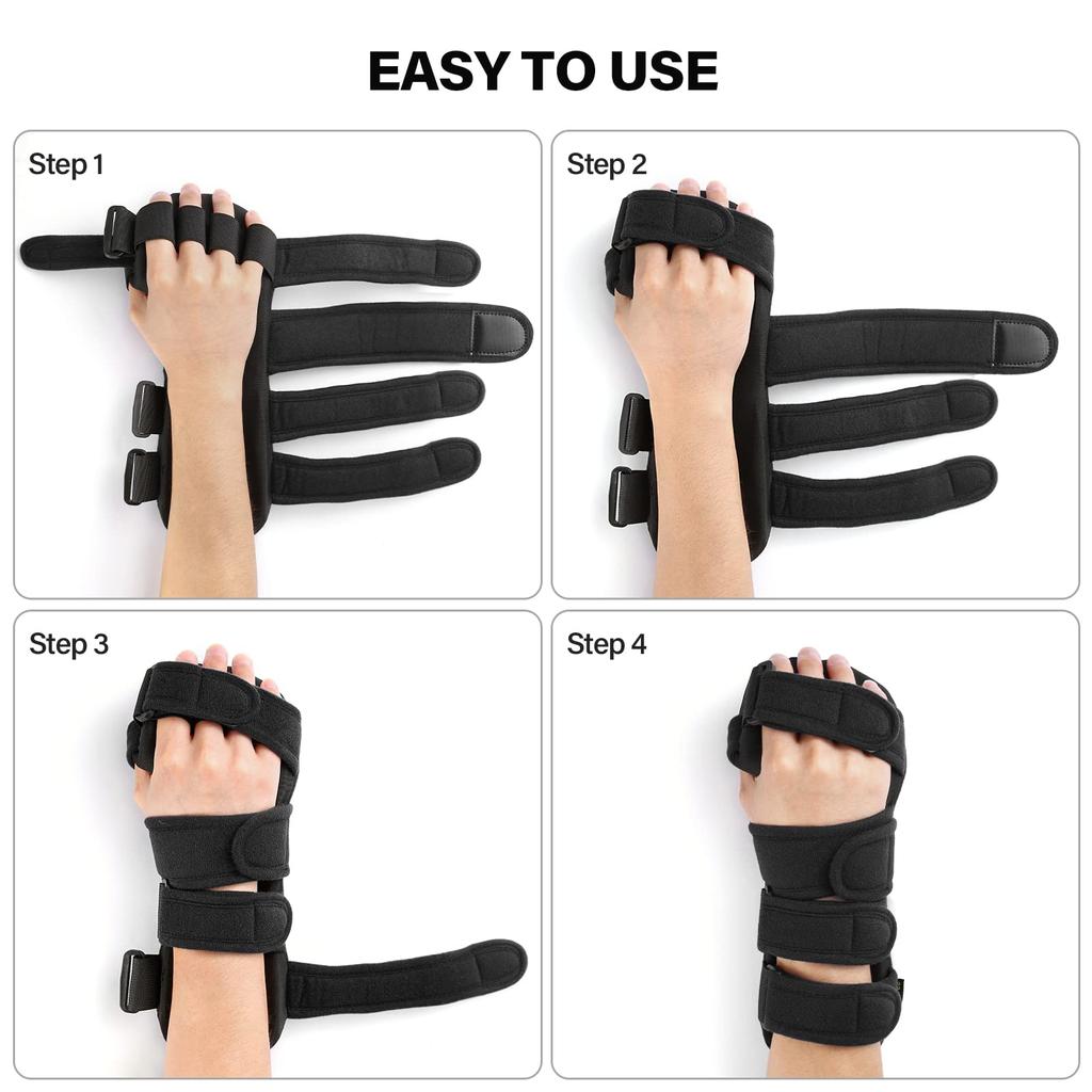 Stroke Hand Night Immobilizer Wrist Finger Wrist Finger Resting Hand Splint For Carpal Tunnel Pain Splint, Brace, Brace, - (Left, Black)