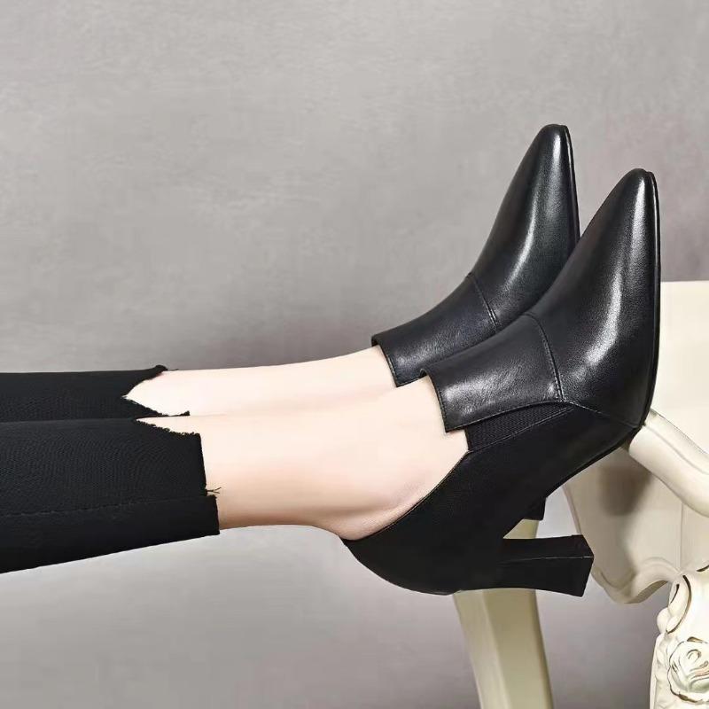 Spring and Autumn New Thick Heeled Women Shoes Fashion Black Pointed Toe Comfortable Shallow Mouth Slip on Pumps Single Shoes