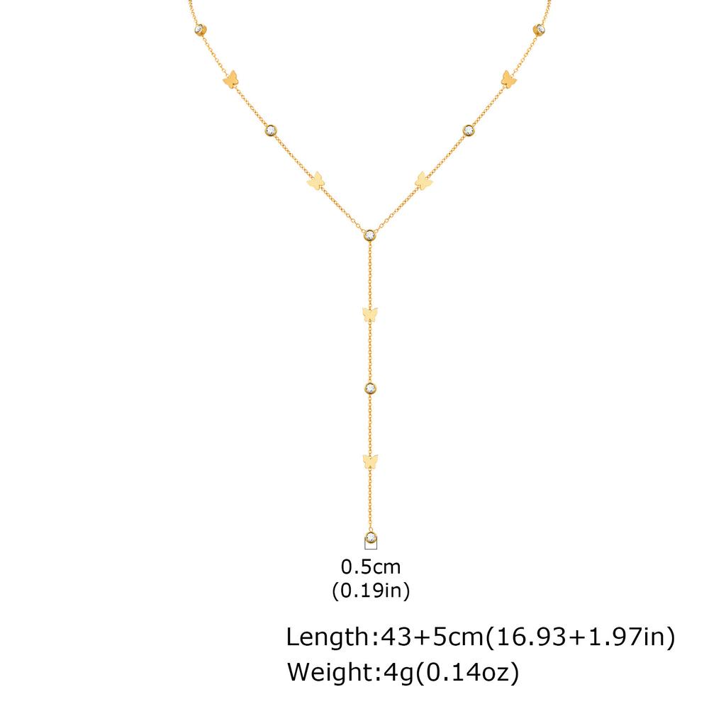 Wind Lady Stainless Steel Quadruple Butterfly Heart Cross Zircon Y Necklace Nc-2416