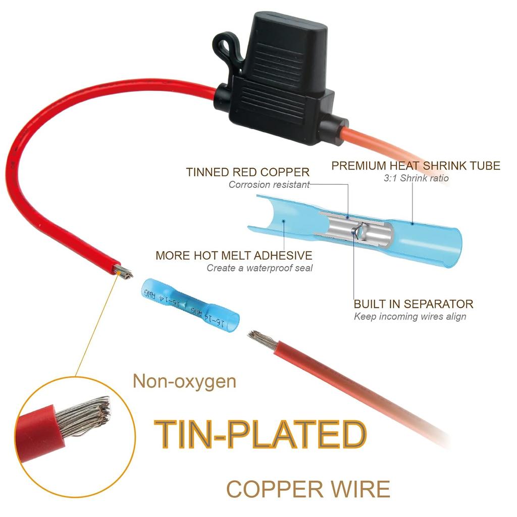 VANSIHO 18AWG Inline Fuse Holder Kits-6 Pack 18 Guage Awg With 6Pcs 3A Blade Mini Fuse/12Pcs 3:1 Heat Shrink Butt Connectors