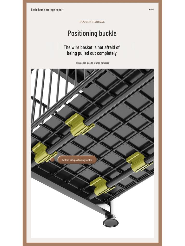 Double-Layer Pull-Out Basket Storage Rack for Under-Counter Bathroom and Kitchen