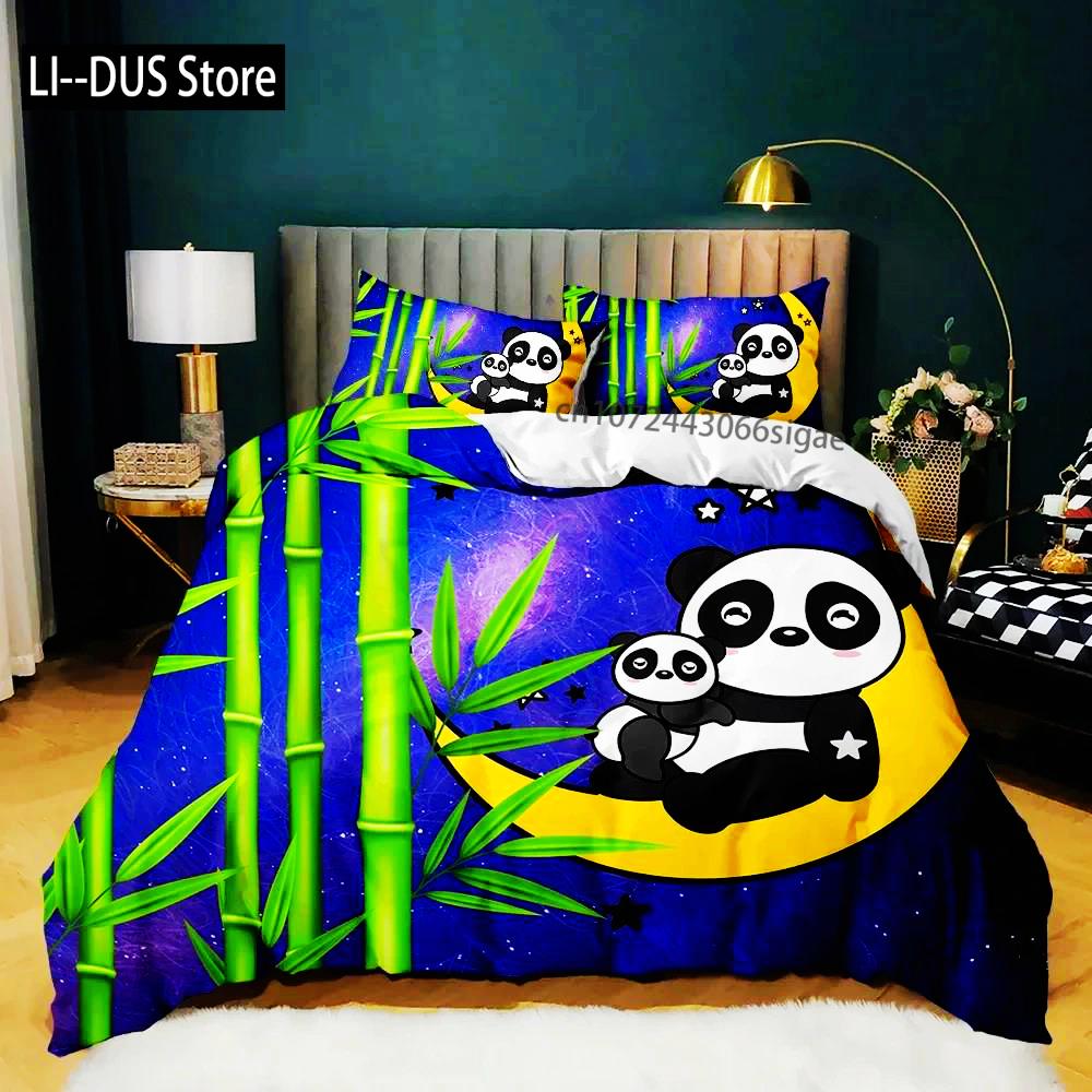 Panda Duvet Cover Cute Animal Bedding Set For Boys Girl Cartoon Giant Panda Polyester Comforter Cover Bear Printed Wildlife